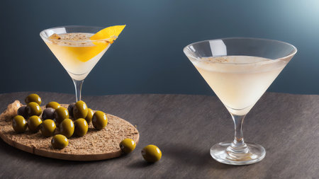 Dry Martini With Olives In A Triangle Glass At Bar Party. Generative AIの素材