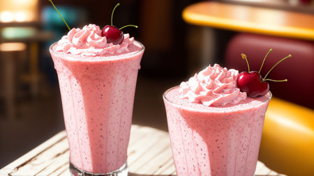 Cherry Milkshake At American Diner Food Photo Equipment. Generative AIの素材