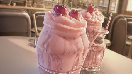 Cherry Milkshake At American Diner Food Photo Equipment. Generative AIの素材
