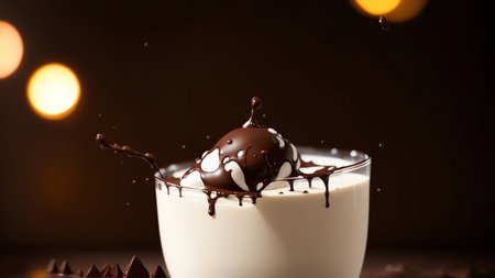 Chocolate Splash On Podium With Milk Product Display. Generative AIの素材