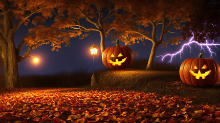 A Couple Of Pumpkins That Are Sitting In The Grass. Generative AIの素材