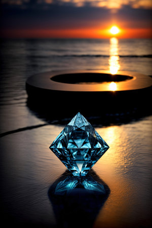 A Diamond Sitting On Top Of A Table Next To The Ocean. Generative AIの素材