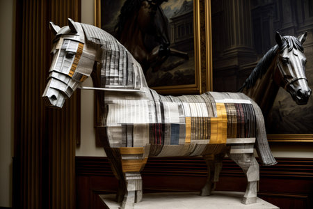 A Horse Made Out Of Newspaper Sitting In Front Of A Painting. Generative AIの素材