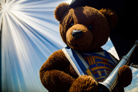 A Close Up Of A Teddy Bear Holding An Umbrella. Generative AIの素材