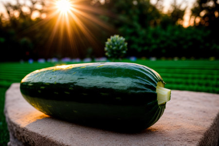 A Large Cucumber Sitting On Top Of A Stone Slab. Generative AIの素材