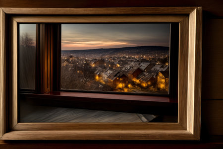 A Picture Of A City Seen Through A Window. Generative AIの素材