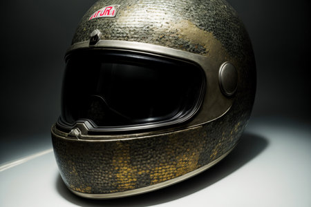 A Close Up Of A Helmet On A Table. Generative AIの素材