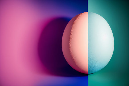 A Blue And Pink Egg Sitting Next To Each Other. Generative AIの素材