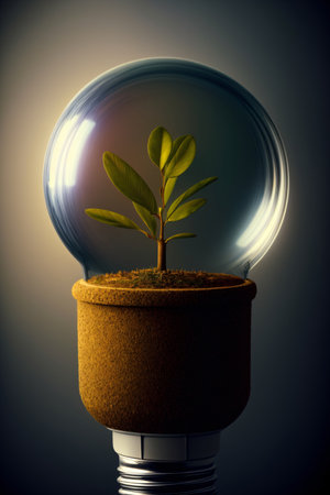 A Light Bulb With A Plant Inside Of It. Generative AIの素材