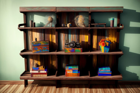 A Bookshelf Filled With Lots Of Books On Top Of A Wooden Floor. Generative AIの素材