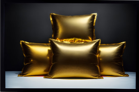 A Group Of Gold Pillows Sitting On Top Of A Table. Generative AIの素材