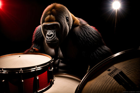 A Gorilla That Is Sitting Next To Some Drums. Generative AIの素材