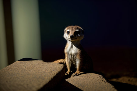 A Small Meerkat Sitting On Top Of A Rock. Generative AIの素材