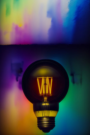 A Close Up Of A Light Bulb On A Wall. Generative AIの素材