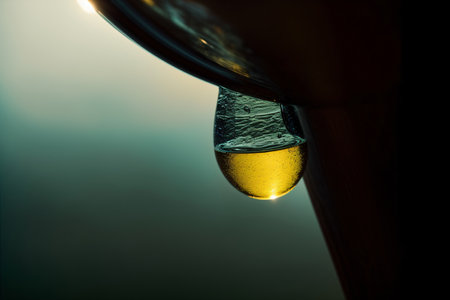 A Drop Of Water Hanging From A Faucet. Generative AIの素材