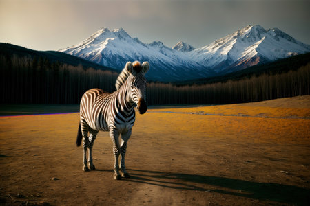 A Zebra Standing On Top Of A Dirt Field. Generative AIの素材