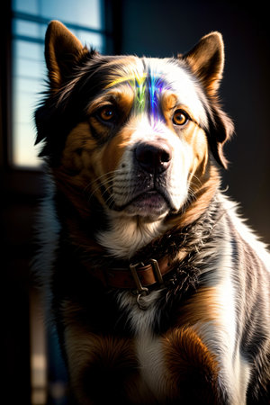 A Close Up Of A Dog Wearing A Collar. Generative AIの素材