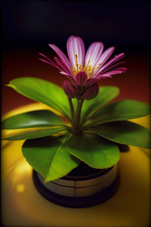 A Pink Flower Sitting On Top Of A Green Leafy Plant. Generative AIの素材