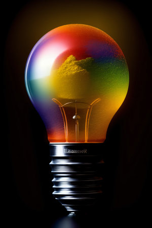 A Colorful Light Bulb On A Black Background. Generative AIの素材