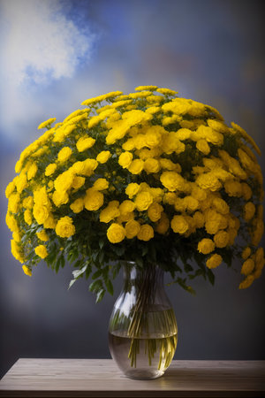 A Vase Filled With Yellow Flowers On Top Of A Table. Generative AIの素材