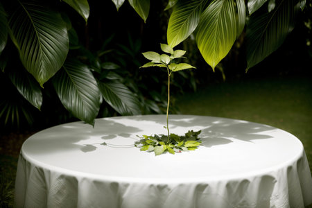 A White Table With A Green Plant On Top Of It. Generative AIの素材