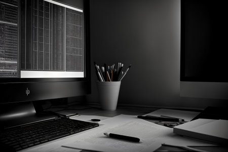 A Desktop Computer Sitting On Top Of A Desk. Generative AIの素材