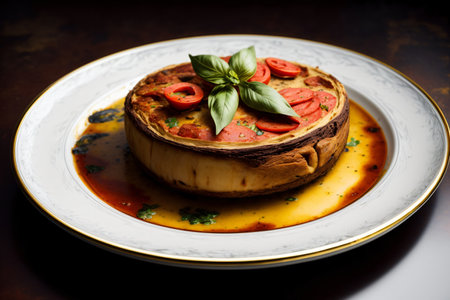 A Dish Of Food On A Plate On A Table. Generative AIの素材