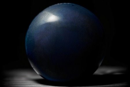A Blue Ball Sitting On Top Of A Wooden Floor. Generative AIの素材