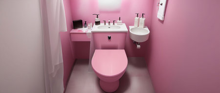 A Bathroom With A Pink Toilet And Sink. Generative AIの素材