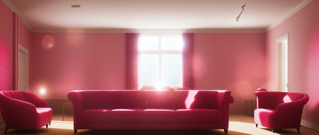 A Living Room With A Pink Couch And Two Chairs. Generative AIの素材