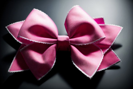 A Close Up Of A Pink Bow On A Black Surface. Generative AIの素材