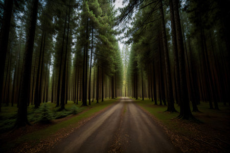 A Dirt Road In The Middle Of A Forest. Generative AIの素材