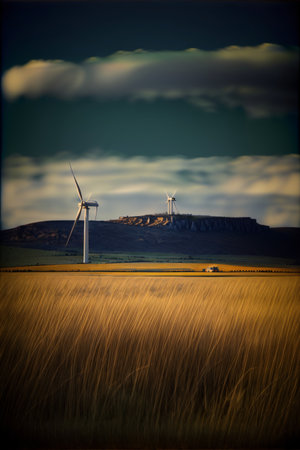 A Wind Farm With Wind Turbines In The Background. Generative AIの素材