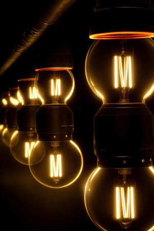 A Group Of Light Bulbs Hanging From A Ceiling. Generative AIの素材