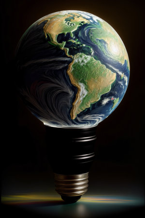 A Light Bulb With A Picture Of The Earth On It. Generative AIの素材