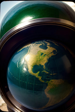 A Close Up Of A Green Globe With A Blue Sky In The Background. Generative AIの素材
