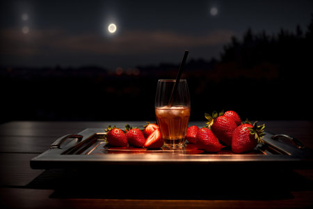 A Tray With Strawberries And A Drink On It. Generative AIの素材