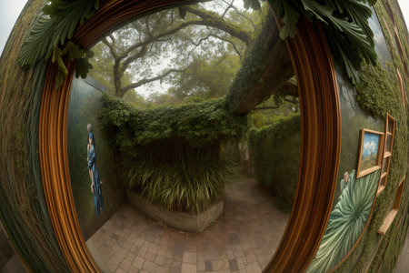 A Reflection Of A Garden In A Mirror. Generative AIの素材