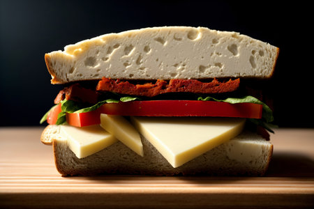 A Sandwich With Cheese, Tomato, And Lettuce. Generative AIの素材