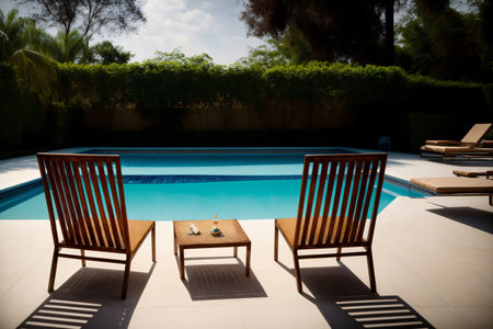 A Couple Of Chairs Sitting Next To A Swimming Pool. Generative AIの素材