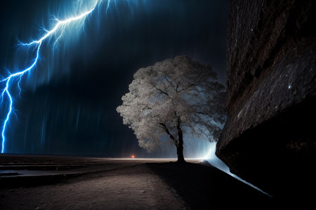 A Tree That Is Standing In The Dirt. Generative AIの素材