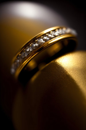 A Close Up Of A Gold Ring With Diamonds. Generative AIの素材