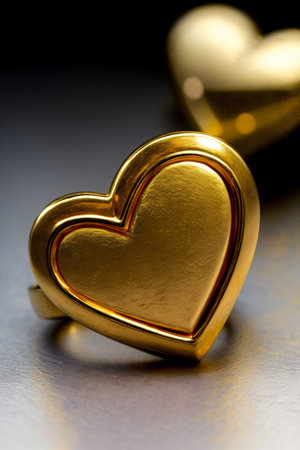 A Couple Of Gold Hearts Sitting On Top Of A Table. Generative AIの素材
