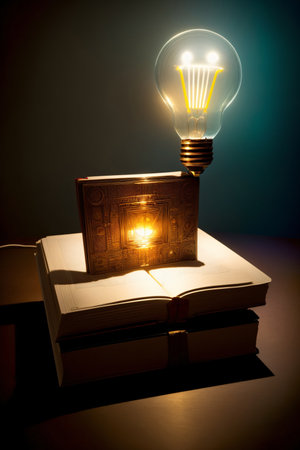 A Light Bulb Sitting On Top Of A Book. Generative AIの素材