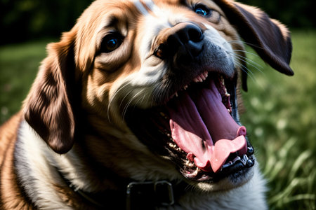 A Close Up Of A Dog With Its Mouth Open. Generative AIの素材