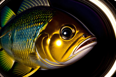 A Close Up Of A Fish On A Black Background. Generative AIの素材