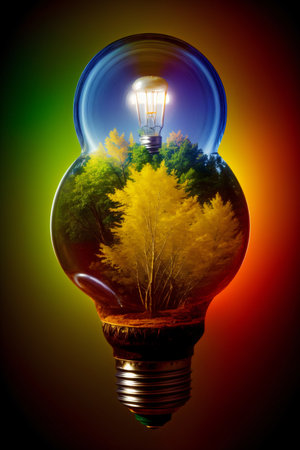 A Light Bulb With A Tree Inside Of It. Generative AIの素材