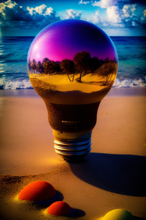A Light Bulb Sitting On Top Of A Sandy Beach. Generative AIの素材