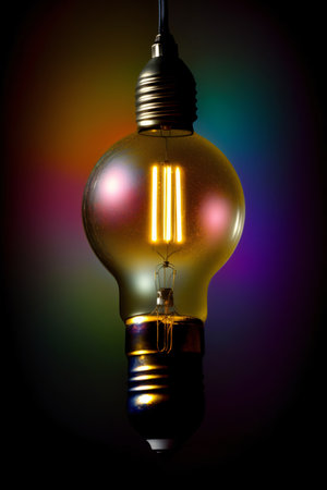 A Close Up Of A Light Bulb On A Black Background. Generative AIの素材