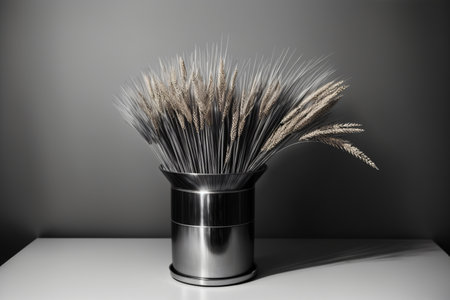 A Black And White Photo Of A Plant In A Vase. Generative AIの素材